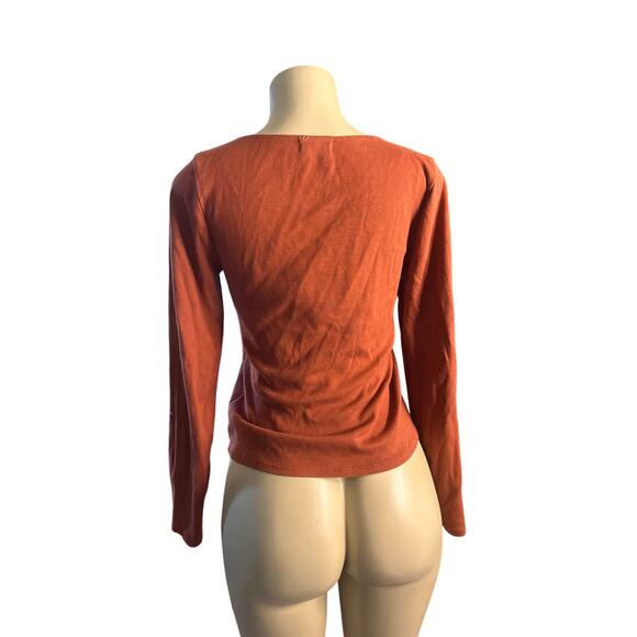 Women S Anthropologie T.La Ribbed Square-Neck Top Rust Long Sleeved Tee T-Shirt - Picture 4 of 6